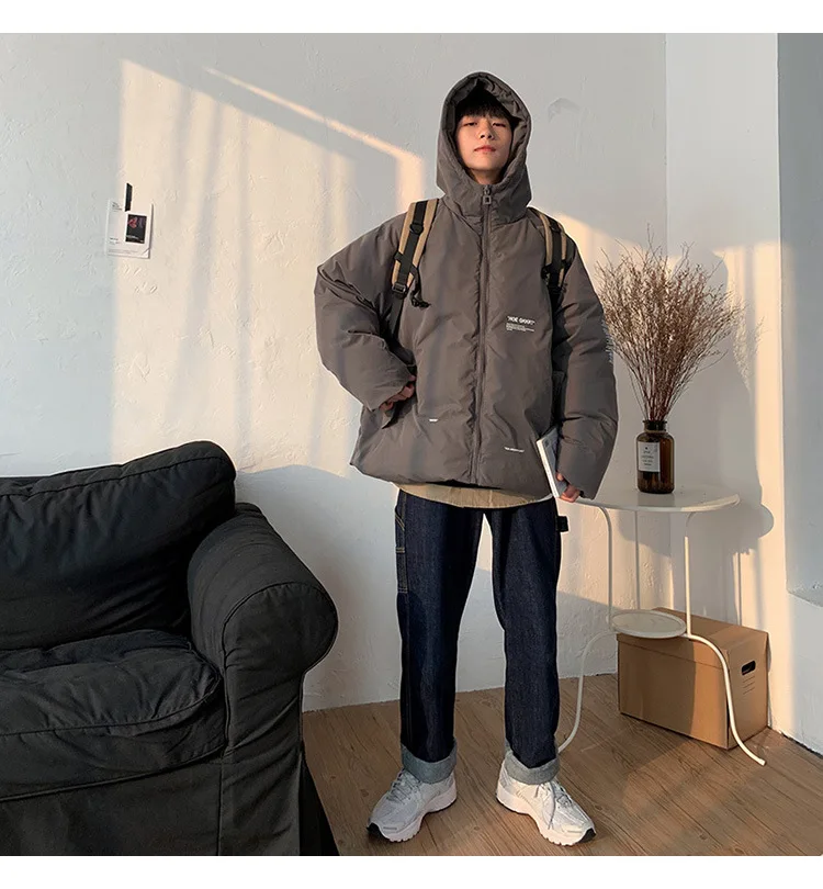 Hong Kong Style Ink Lang Workwear Cotton-padded Clothes Male STUDENT'S Warm Loose-Fit INS down Coat Online Celebrity Douyin Co