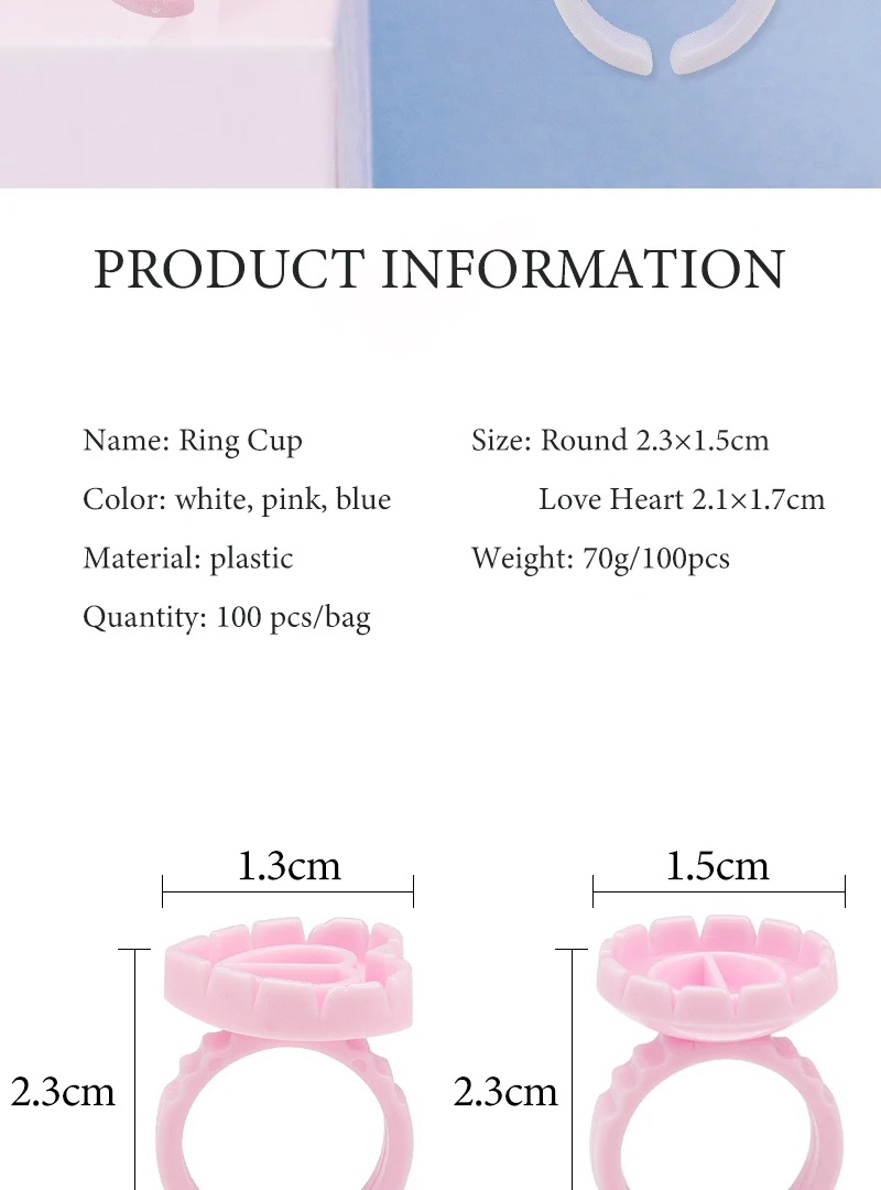 100 PCS Einweg Herz-förmigen Kleber Ring Wimpern Verlängerung Tattoo Pigment Halter Palette Make-Up Nail art Adhesibve Halter Werkzeug – Detail 2