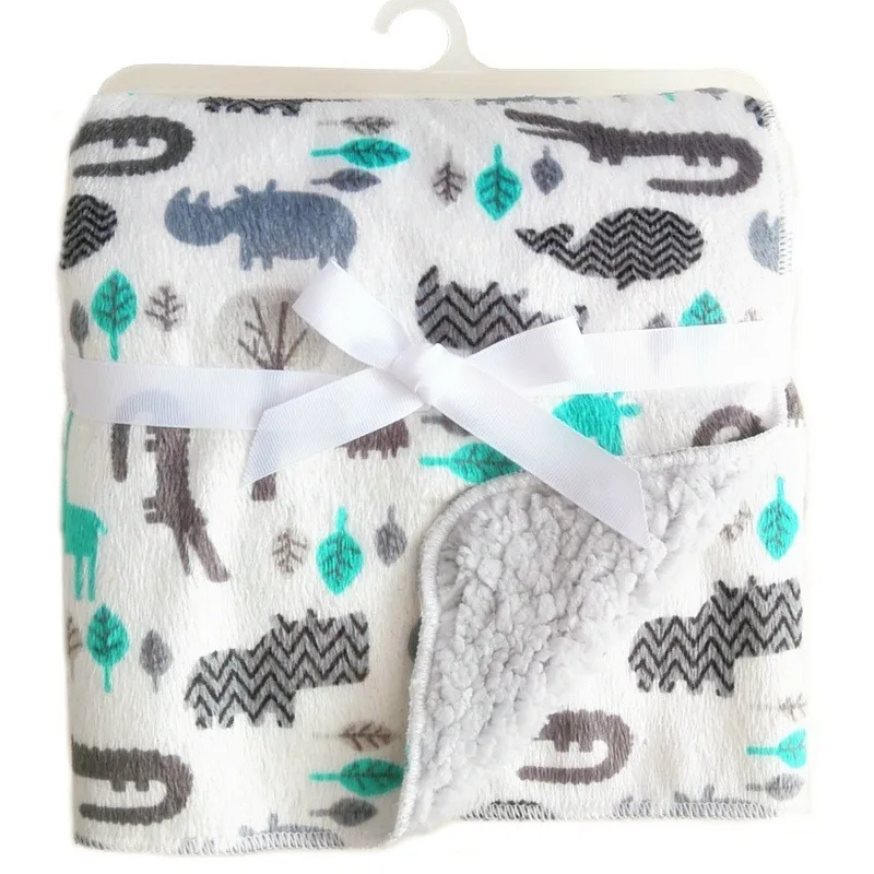 Детское одеяло из полиэстера для новорожденных, Двухслойное Коралловое флисовое белье для коляски, детское одеяло с мультяшным принтом животных