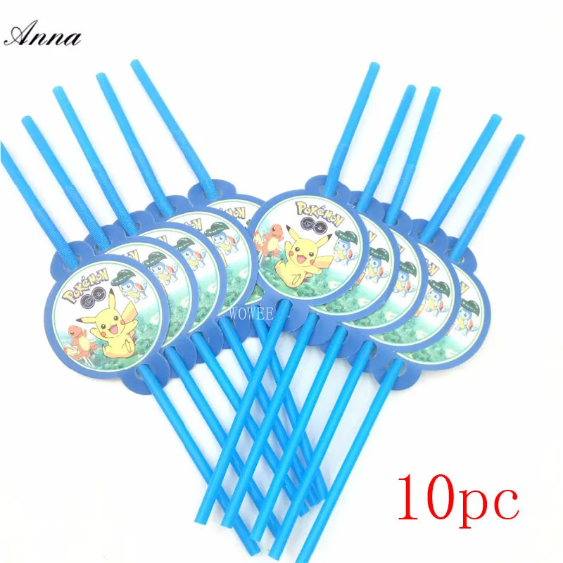 Вечерние принадлежности с Пикачу и покемонами, размер 40*30 см, вечерние принадлежности для детей на день рождения, вечерние украшения для мальчиков - Цвет: 10pc Straws
