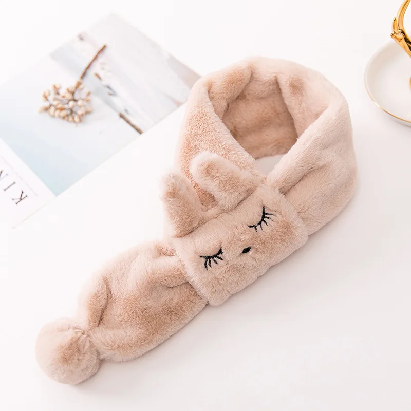 Squint Beige Милый кроличий шарф с ушками для маленьких детей; коллекция года; сезон зима-весна; теплый флисовый шарф; детский шейный платок; милые меховые шарфы для мальчиков и девочек - Цвет: Squint Beige