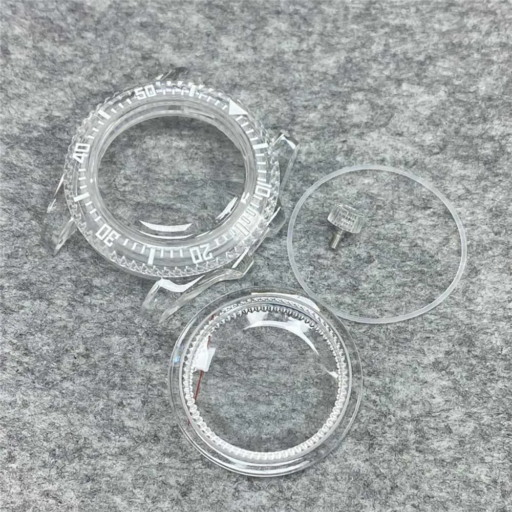Unidirectional Rotation Bezel 40mm SUB Plastic Transparent Watch Case for NH35 NH36 Movement Repair Part Watch Accessories