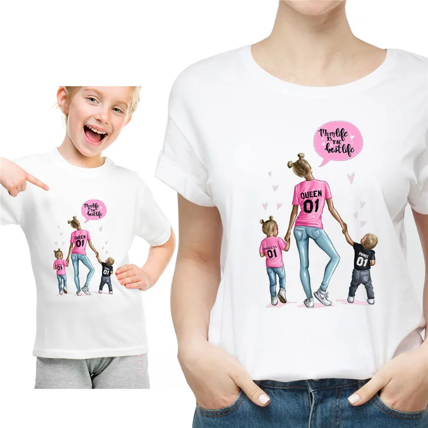 Футболка для мамы и дочки; одинаковые комплекты для семьи; футболка; Винтажная футболка с принцессой; одежда для семьи - Цвет: A10-White