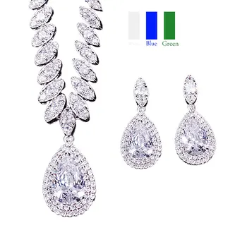 

Silver Color Bridal Jewelry Sets AAA Cubic Zirconia Wedding Necklace and Earrings Luxury Crystal Fashion Jewelry