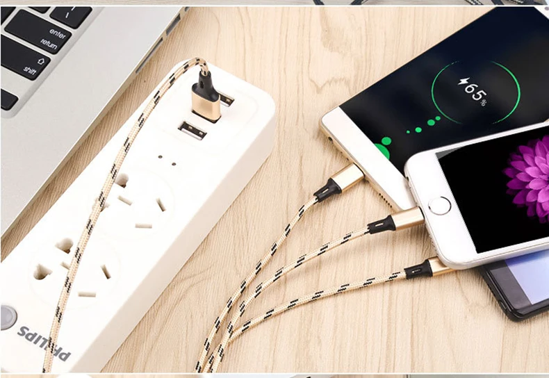 3in1 USB кабель для передачи данных для iPhone samsung Xiaomi мульти зарядное устройство для быстрой зарядки тканые синхронизация микроданных, кабель мобильного телефона Тип usb док-станция с USB кабеля