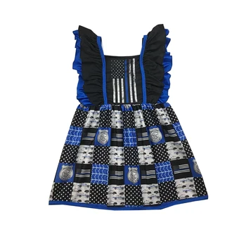 

girls one pieces of dress with policeman pattern blue dresses pearl design