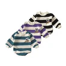 Baby Autumn Bodysuit Baby Boys Striped Long Sleeve Bodysuit Baby Girls Cute Cartoon Printed Jumpsuit Baby Clothing