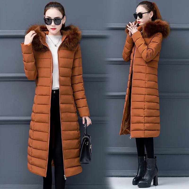 Зимнее пальто для женщин, Карамельное, розовое, серое, черное, M-4XL, большие размеры, свободное, корейское, большой меховой воротник, парка с