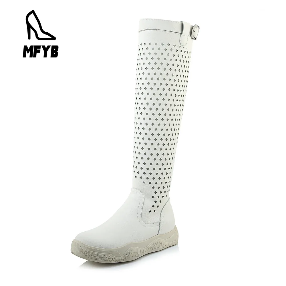

MFYB Women's boots 2019 autumn new comfortable flat bottom platform women's shoes breathable hole high boots large size 34-46