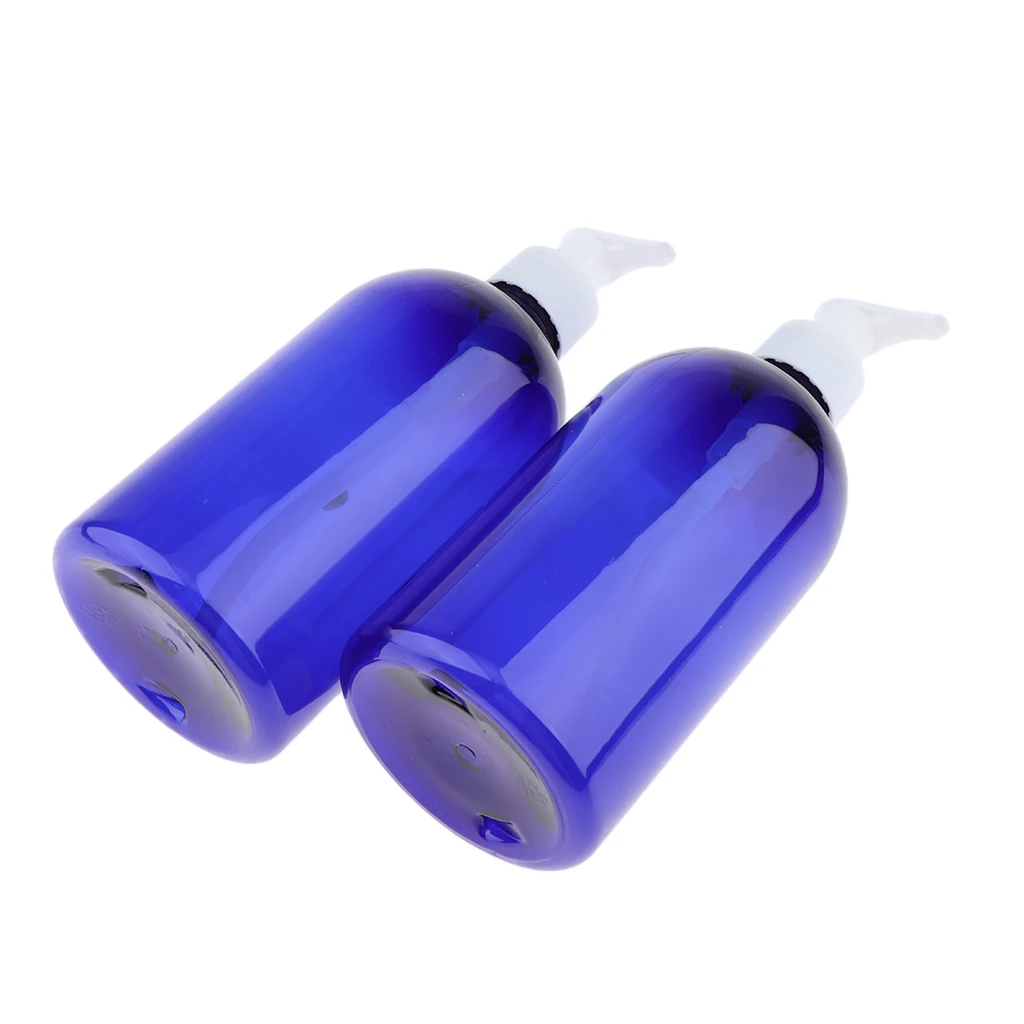 2x BPA-Free Containers for Shampoo, Lotions, Liquid Body Soap, Creams, Aromatherapy (17 ounce, Amber Blue)