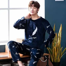 Рождественские пижамы для мужчин; Зимняя Толстая теплая фланелевая Мужская пижама с длинным рукавом; коралловый бархатный костюм для сна; домашняя одежда