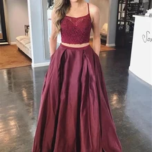 Бордовое платье для выпускного вечера из 2 частей длинное атласное вечернее платье с карманами Robe De Soiree