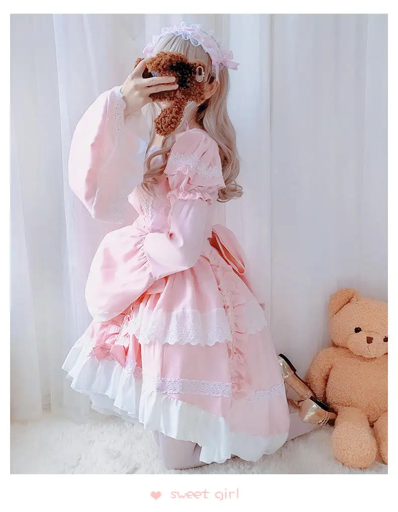 Милое розовое платье в стиле Лолиты; платье принцессы; летнее женское платье для девочек
