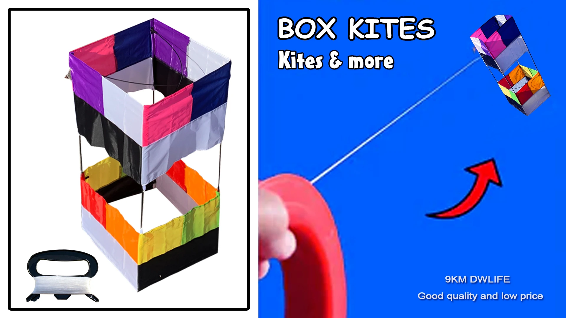 3D Box Single Line Kite with Handle 85cm*30cm Traditional For Beginners Kids 