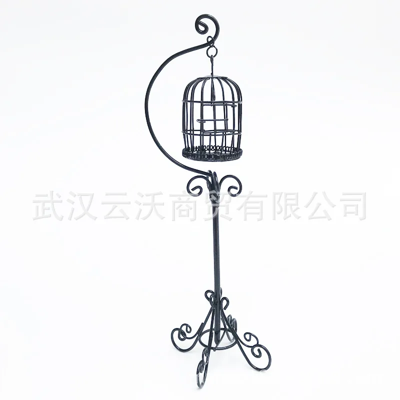

1: 12 Dollhouse Mini Outdoor Scene Miniature Model Accessories Metal Birdcage with Stand New