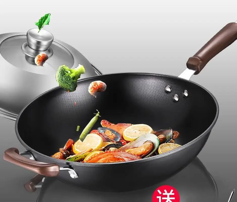 Чугунный вок антипригарный Wok Бытовая без дыма здоровая из нержавеющей стали, для вок газовая плита индукционная плитка универсальная Ollas De