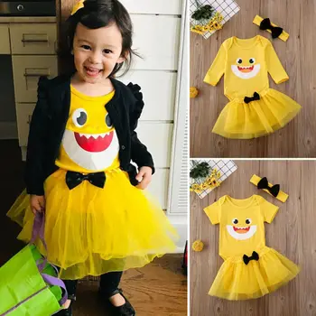 

3Pcs Newborn Infant Baby Girl Shark Tops Romper+Tutu Dress Outfits Clothes 0-24M