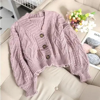 pink purple Женские осенне-зимние новые модные однотонные пеньковые веревки кардиган свитер женский свободный ленивый стиль вязаные свитера TB3153 - Цвет: pink purple