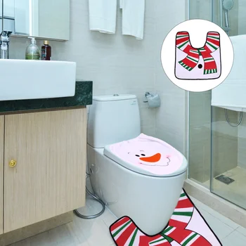 

1 Set Christmas Toilet Cover Practical Durable Creative Floor Mat Water Tank Cover Seat Lid Cover for Hotel Household Bathroom