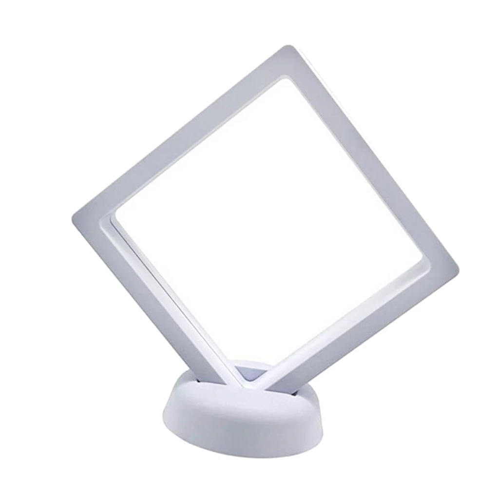 3D Floating Frame Display Holder Coin Display Stand for Challenge Coins, Jewelry, Antique, Medal, White 7x7cm