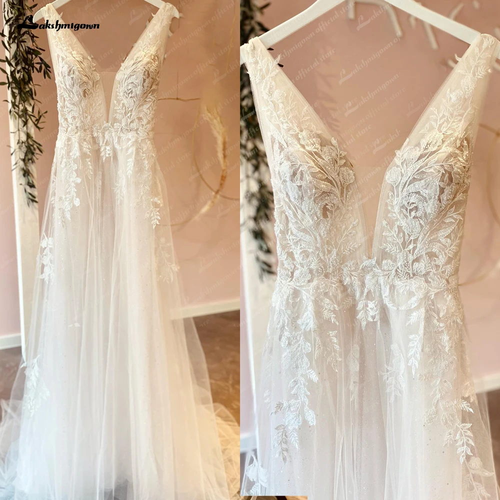 Gorgeous Wedding Dress 2022 Sexy Deep V-Neck Lace Appliques Backless Sweep Train A-Line Bridal Gown Vestidos De Noiva casual wedding dresses