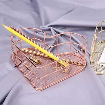 

Fashionable Storage Box Lattice Holder Space Saver Heart Shape Metal Nordic Rose Gold Home Office Table Cosmetics Organizer