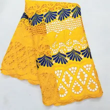 Желтая и синяя сухая кружевная ткань высокого качества из хлопка, кружевная ткань tissu dentelle, швейцарская вуаль, кружево, 5 ярдов