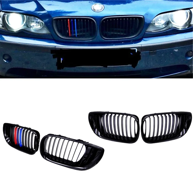 

1 Pair Fit for BMW 3 Series E46 4 Doors 02-05 318I 320I 325I 330I Front Kidney Grille Car Racing Grills M color 1 Line