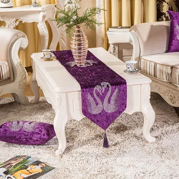 

European Luxurious Swan Diamonds Velvet Table Runner Placemats Sets Embroidery Table Cloth Modern Fashion Home Table Decoration
