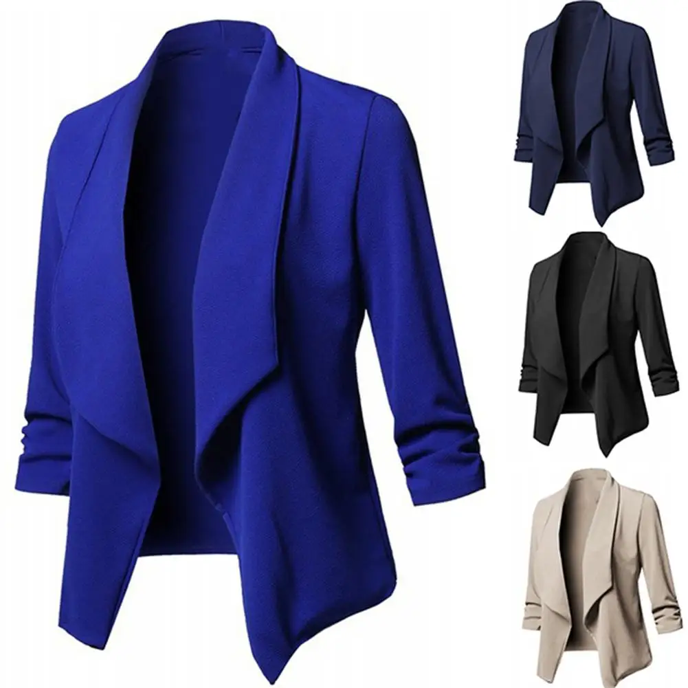 Coolred-Women Solid Colored Work Slim Fit Notch Collar Cardigan Blazer Jacket