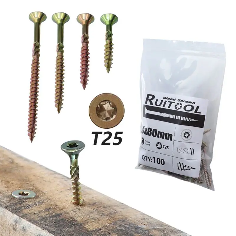 100pcs T25 Woodworking Plum Blossom Self Tapping Screws Deck Wood