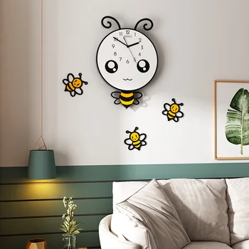

NEW Cute Bee Anime Silent Acrylic Large Decorative Wall Clock Modern Design Living Room Home Decoration Wall Watch Wall Sticker