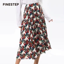 Повседневная модная длинная Плиссированная юбка высокого качества на молнии, женские юбки длиной до щиколотки, женские юбки с цветочным узором