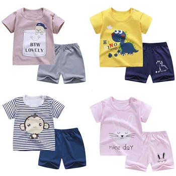 

Cotton summer baby soft shorts suit T-shirt todder boys and girls dinosaur cartoon cute clothes cheap 0-6 years old