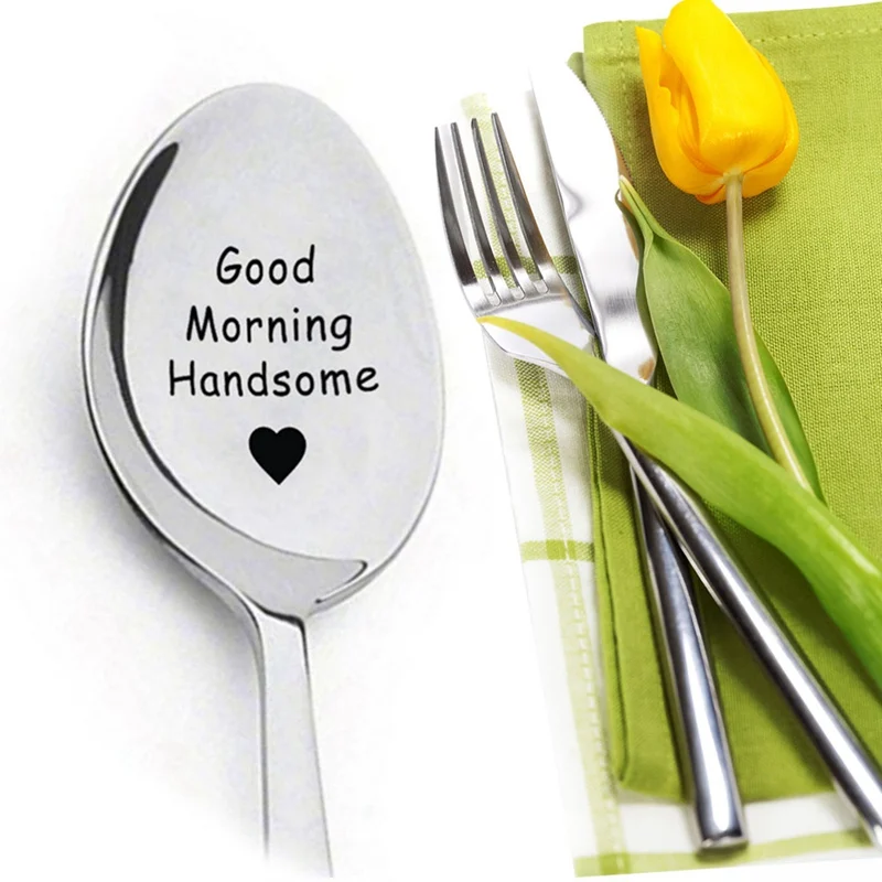 

Good Morning Beautiful/Handsome Couples Spoon Long Handle Coffee Tea Ice Cream Tableware Valentine New Year Gift Household Use