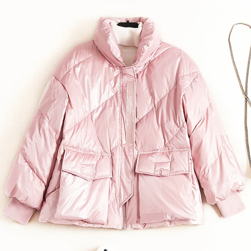 Женские пуховики с широкой талией 90% белый утиный пух одноцветные женские на