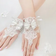 Новые корейские кружевные свадебные перчатки со стразами модные цветы короткий абзац без пальцев белые