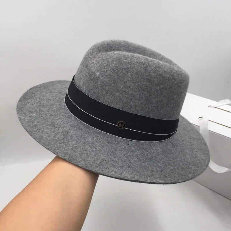 Двойная серая фетровая шляпа с широкими полями, шерстяная шляпа, Элегантная кепка для отдыха