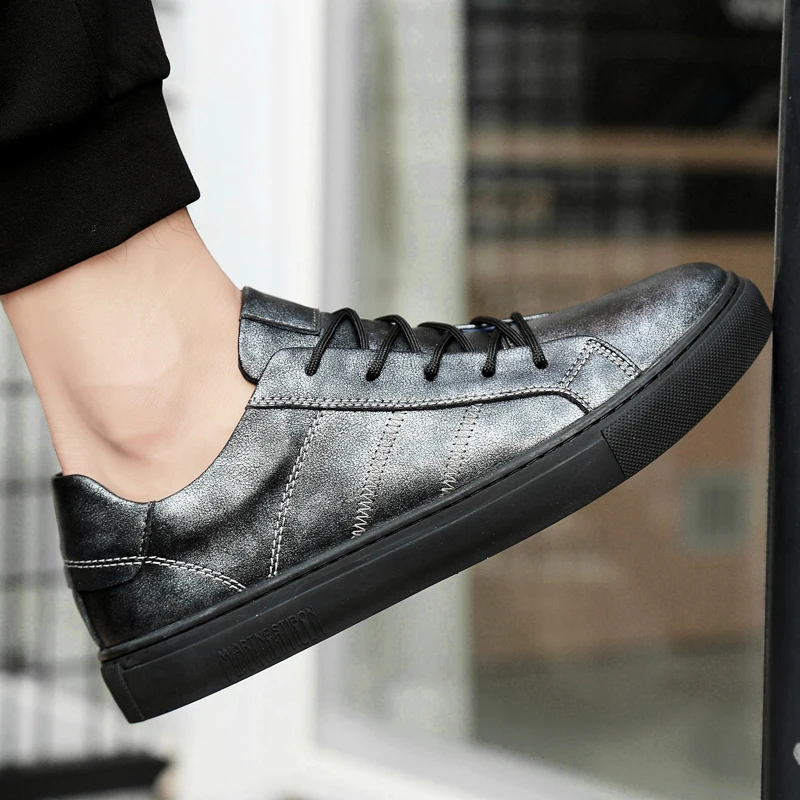 

Men Casual genuine Leather Shoes autumn Winter party lace up fashion breathable imitation Hand Sewing thickened hard shoes o4