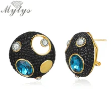 Mytys, винтажные дизайнерские серьги, черный цвет, круглые, с отверстием, синие, Кристальные серьги, Коктейльные, вечерние, модные ювелирные изделия CE610