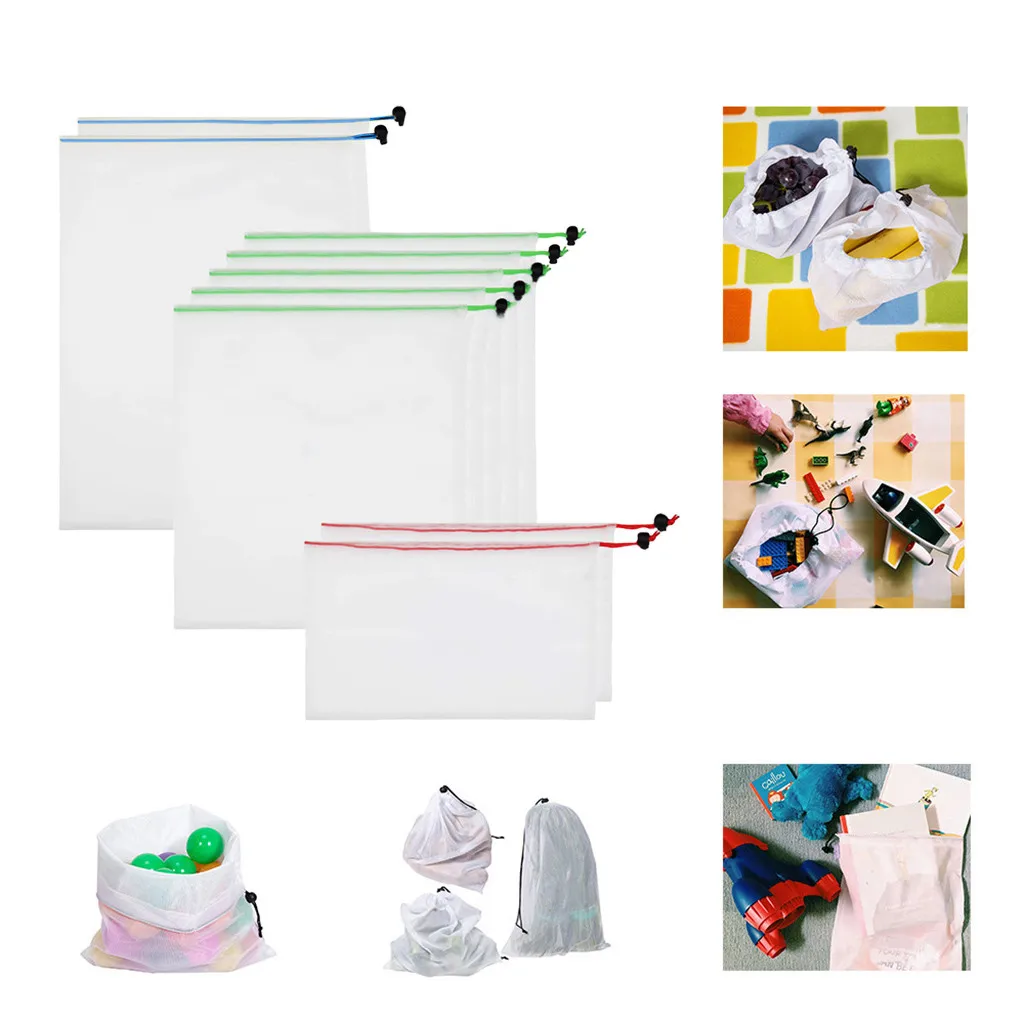 

9 Pcs Reusable Mesh Produce Bags Washable Eco Friendly Bags for Grocery Shopping Storage Fruit Vegetable Toys Sundries