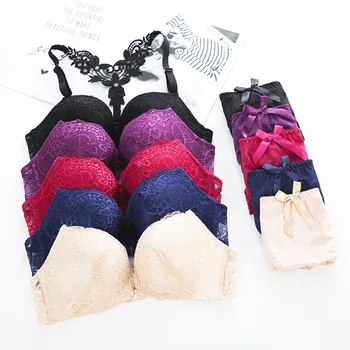 

Front Buckle Sexy Lace Gathered Back Bra Girls Bra Student Underwear Sexy Bra Set 3/4 Cup Wireless Transparent Panties Underwear