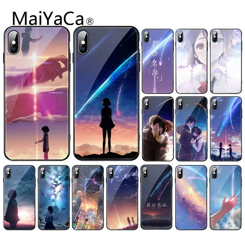MaiYaCa японское аниме ваше имя Kimi no Na wa DIY роскошный стеклянный чехол для iPhone XS MAX X 7 8