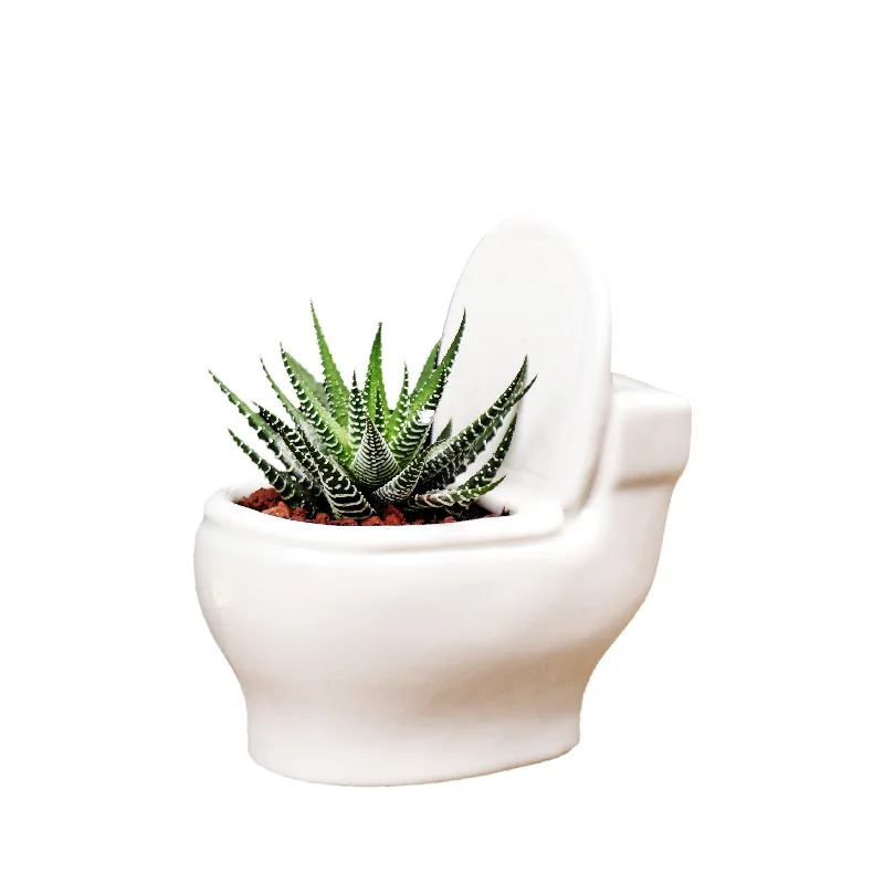 

Ceramic Closestool Night Stool Flower Pot White Commode Flowerpot Planter Succulents Plant Desktop Garden Glazed Pots for Flower