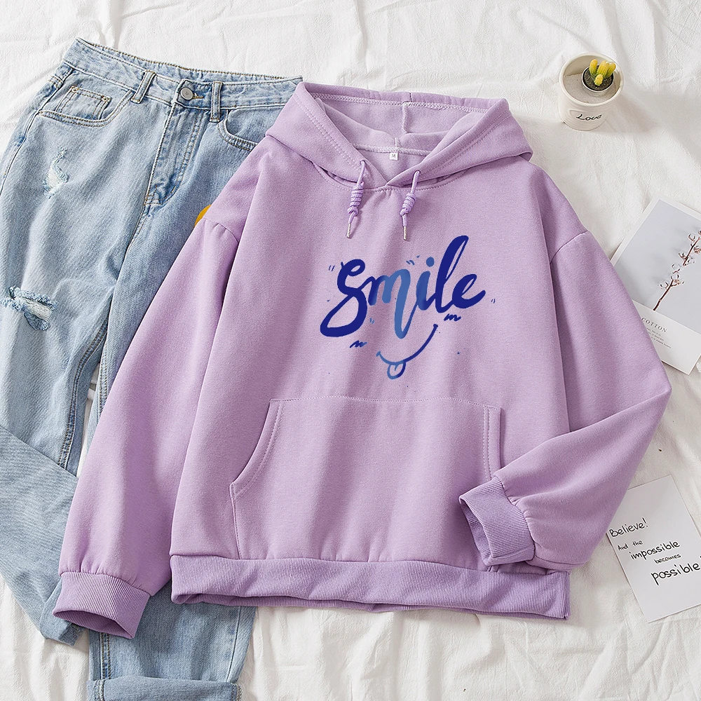 

Women Oversized Hoodies Letter Smile Printed Cute Pullover Sweatshirt for Girls Cotton Winter Kpop Female Hoody Streetwear