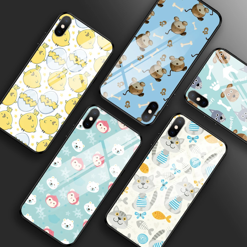 Чехол с животными из мультфильмов для iPhone 7 8 Plus 6 6s чехлы закаленным стеклом кошек