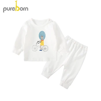 

Pureborn Baby Underwear Set Newborn Sleepwear Cotton Long Sleeve Outfits Set Kids T-Shirt+Pants 2pcs Unisex Clothes