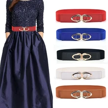 PU Leather Elastic Wide Belts for Women Stretch Thick Waist Dress Plus Luxury Brand Designer Plus Size Chain Corset Fashion
