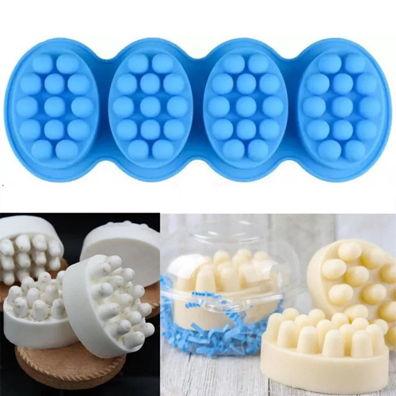 SJ 4 Cavity Silicone Soap Mold for Massage Therapy Bar Soap Making Tools  DIY Homemade Oval Spa Soaps Mould Silicone Soap Form