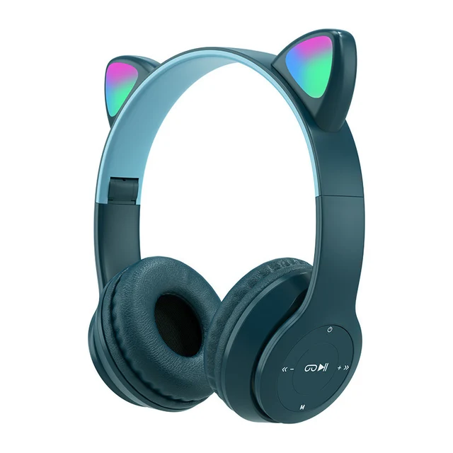 Pink Girl Wireless Headphones RGB Cute Cat Ears Headset With Microphone Noise Cancelling Kid Stereo Music casco Children's Gifts Green